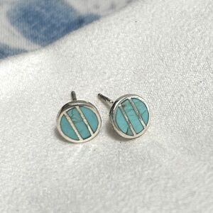 Peter Brams Silver Turquoise Inlay Stud Earrings PBD 925 Stamp Vintage No Backs